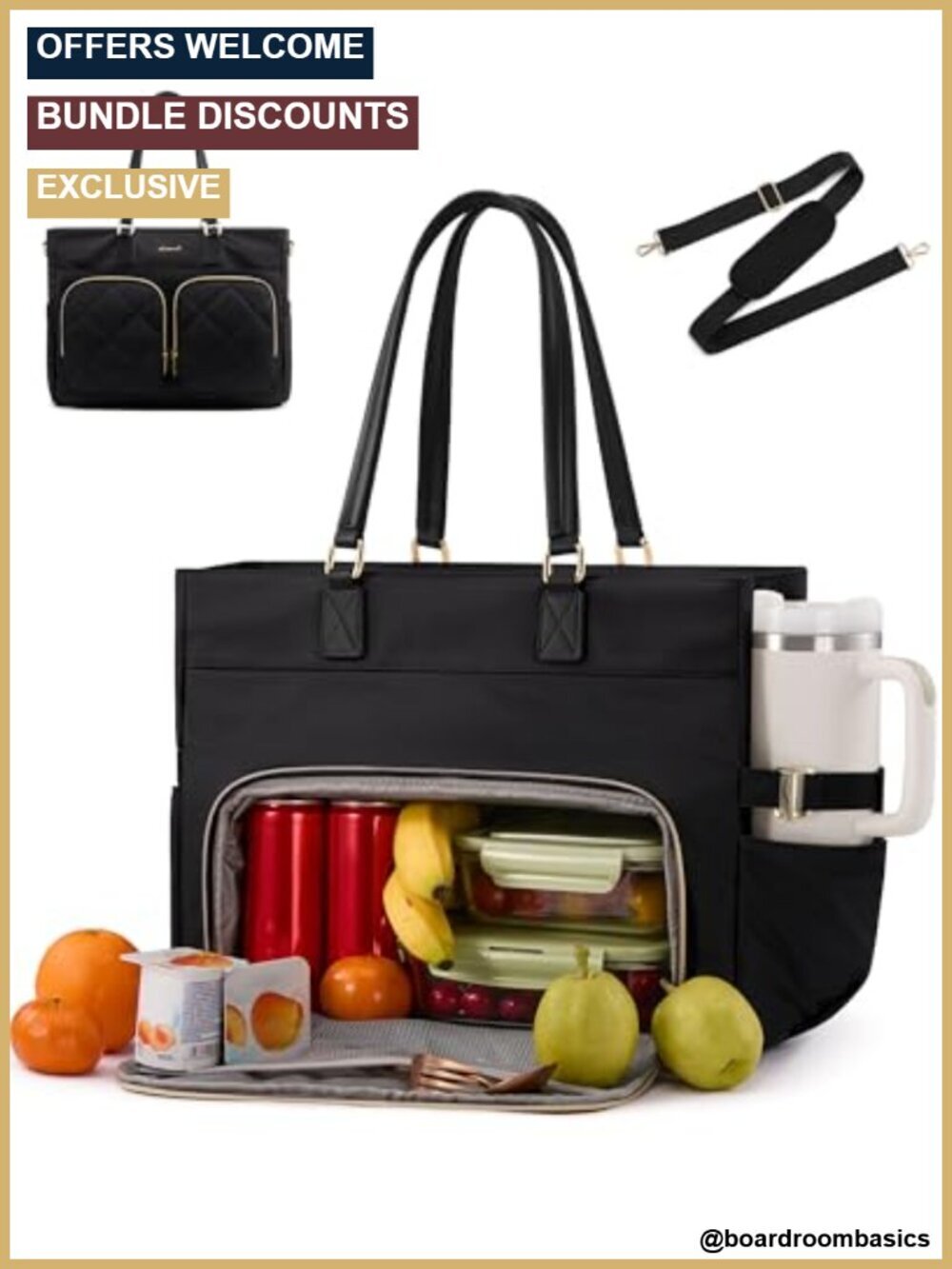 2-in-1 Lunch Tote Bag 15.6" Laptop Insulated Compartment PU Leather